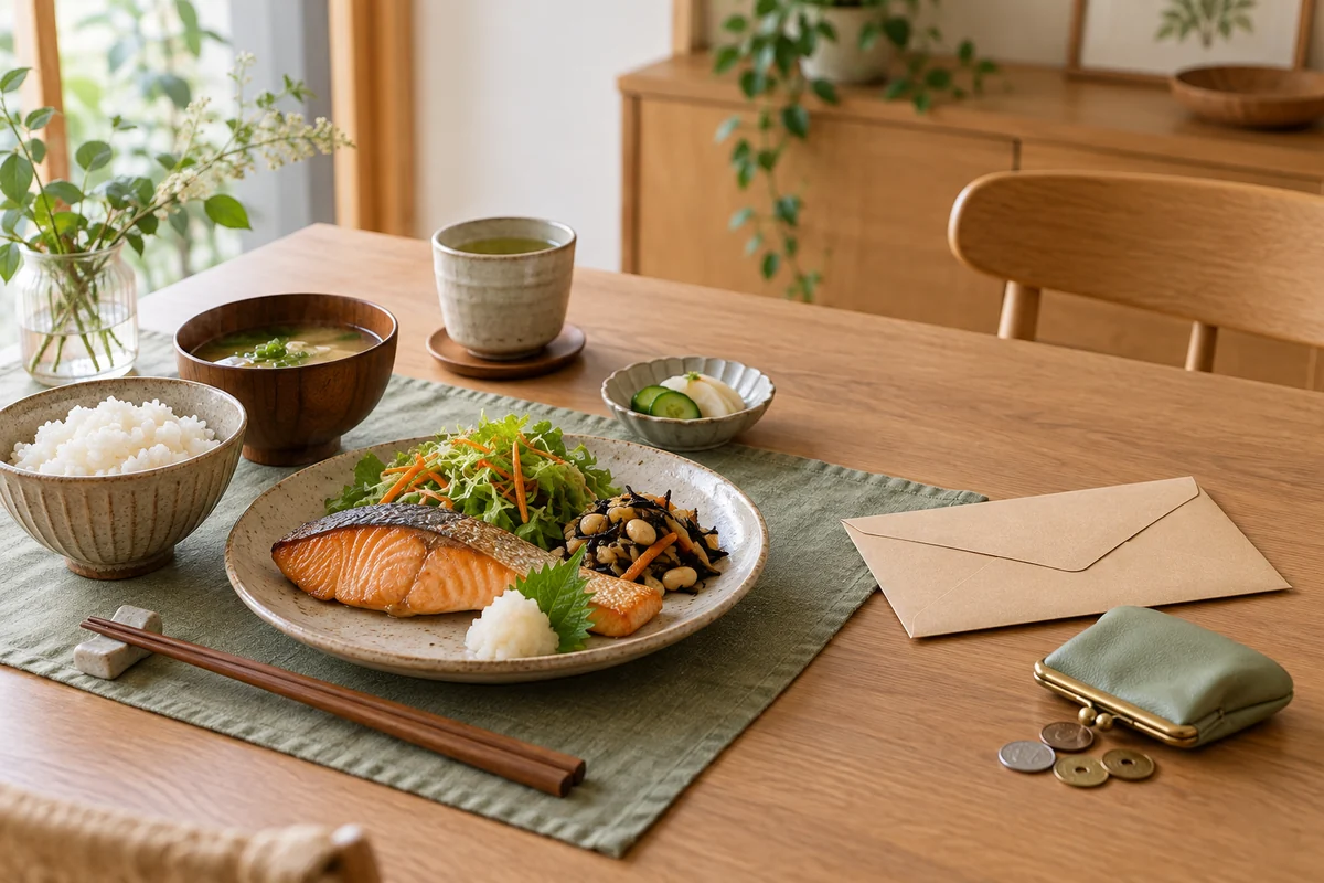 食卓に置いた封筒と小さながま口財布