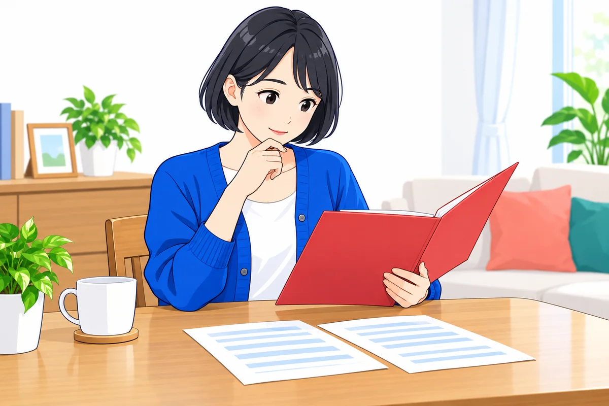 手元の書類を探して収入証明書の準備を考える女性
