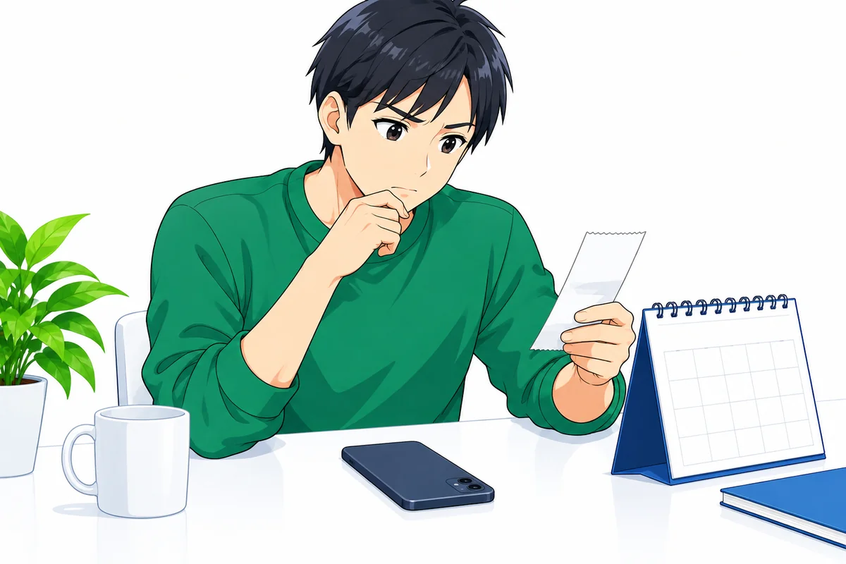 支払明細とカレンダーを見て次回返済日を確認する男性