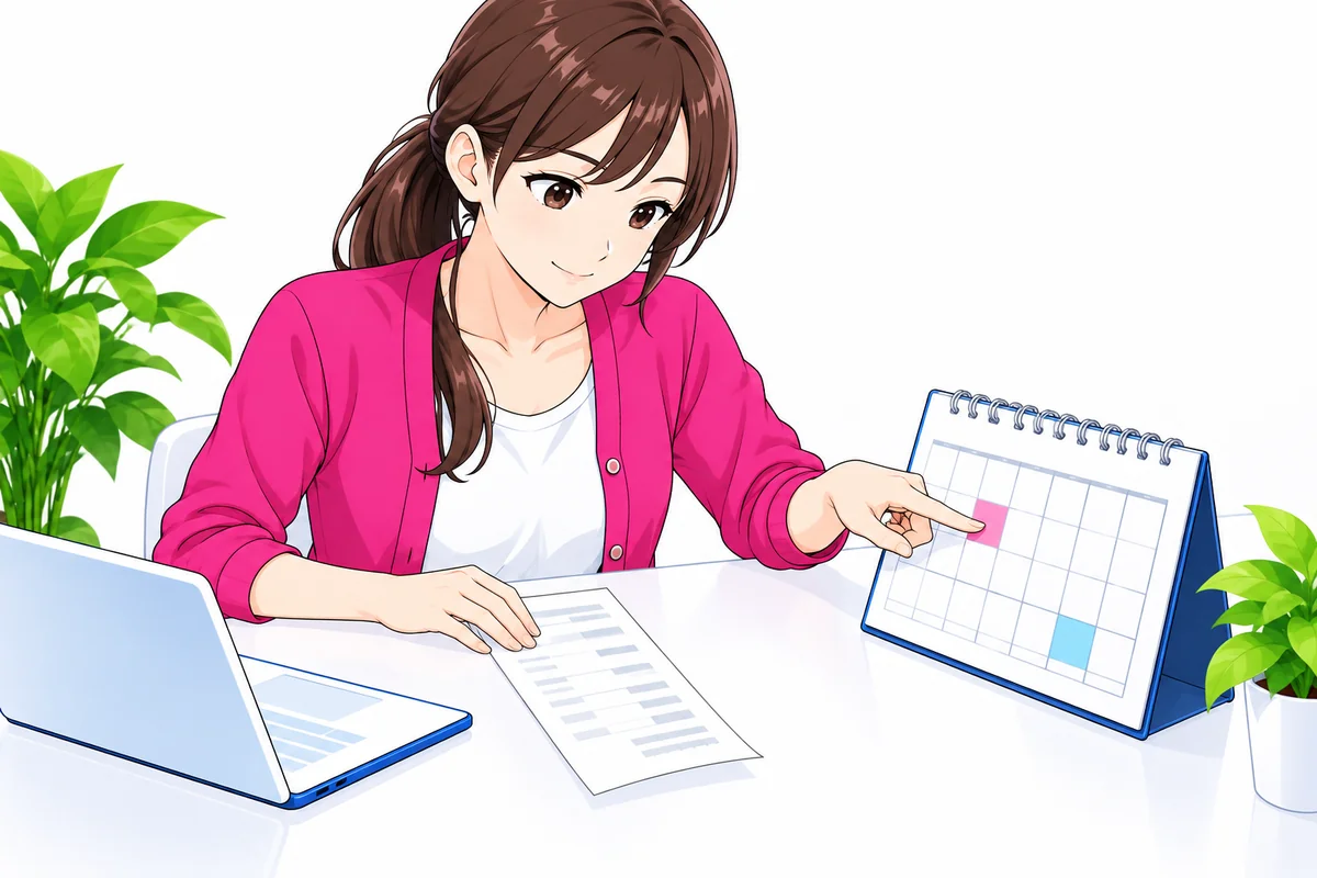 返済の控えとカレンダーで完済日と引落日の順序を確認する女性