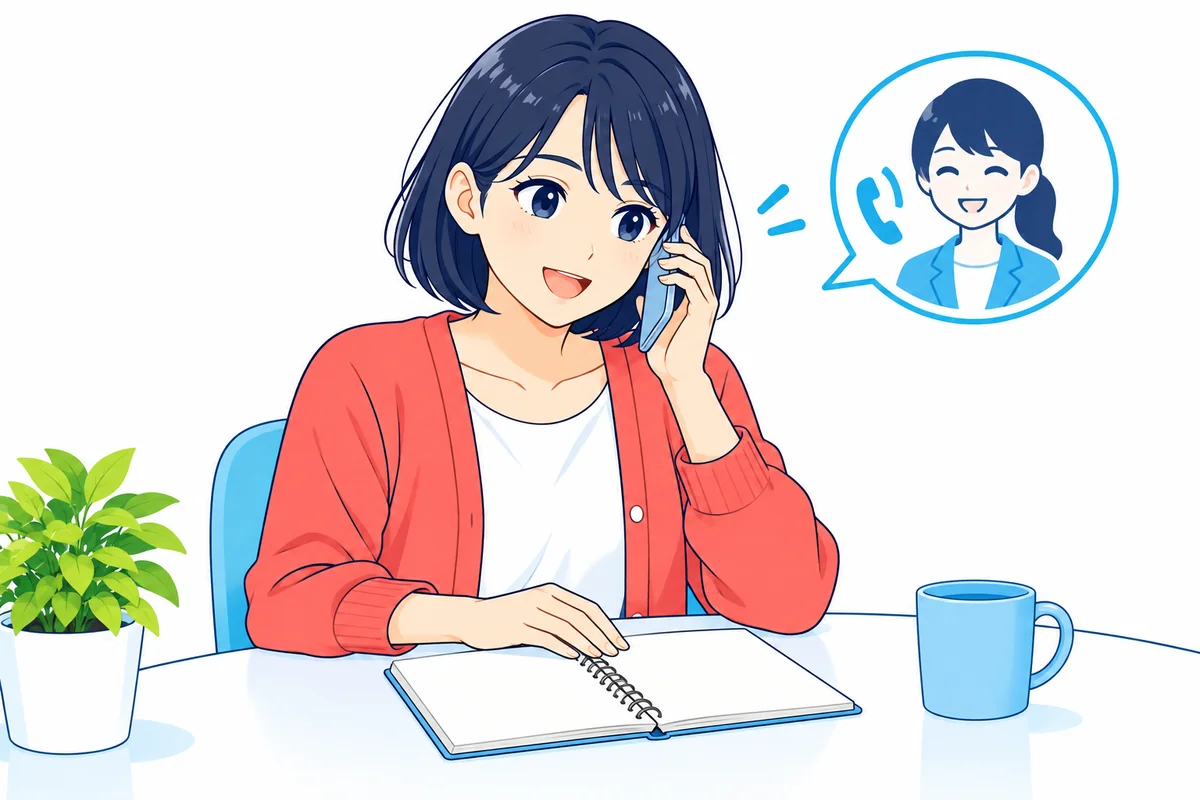返済日と銀行の履歴を手元に用意して問い合わせる女性