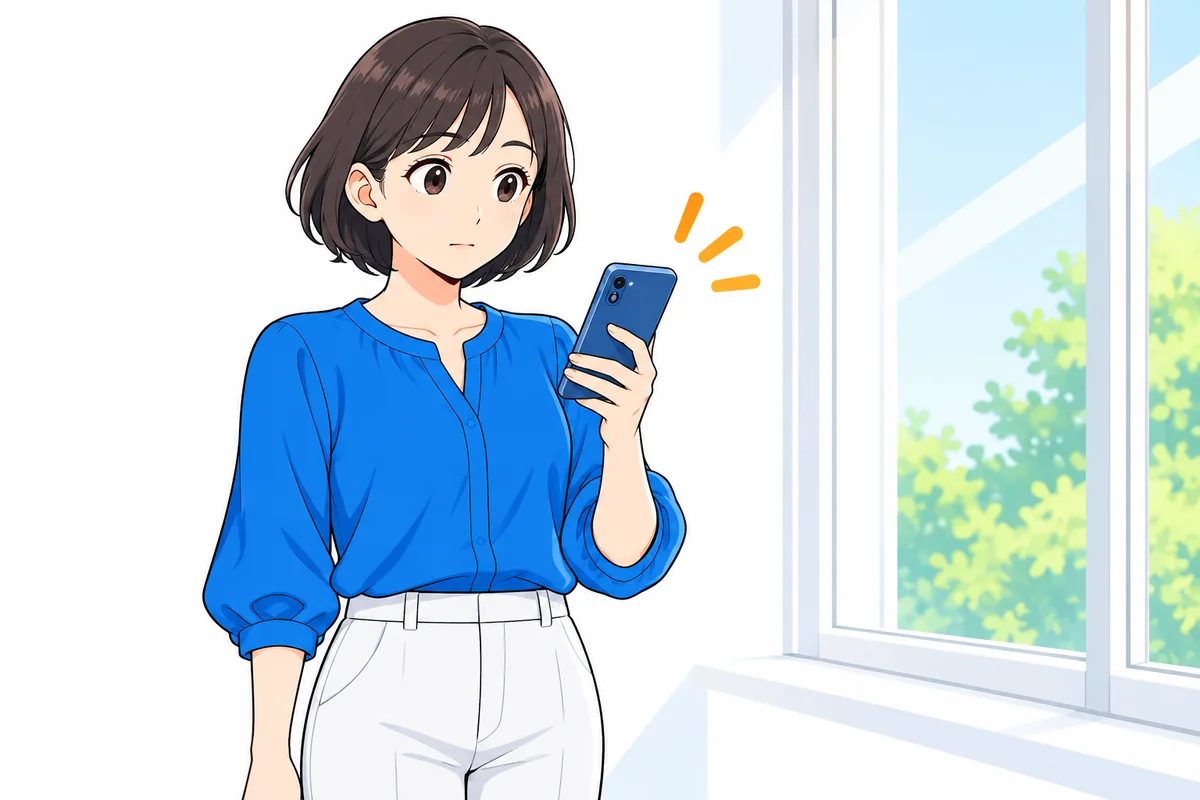 スマートフォンに届いた連絡を落ち着いて確認する女性