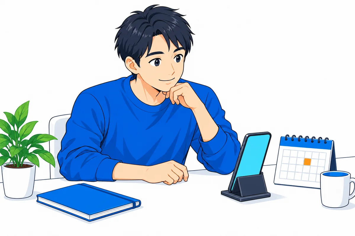 スマートフォンとカレンダーで次回の支払いを確かめる男性