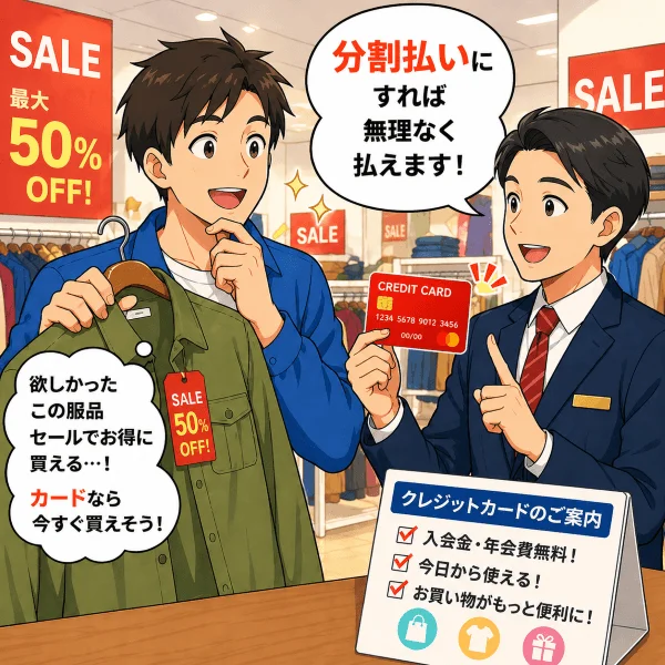 セール時の丸井の赤いカードの勧誘例