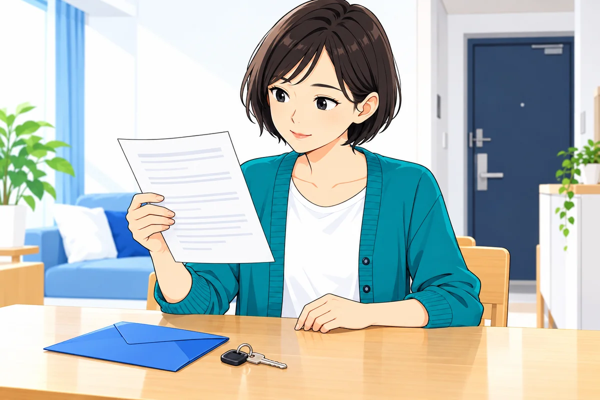 女性が自宅で賃貸の更新案内を確認する