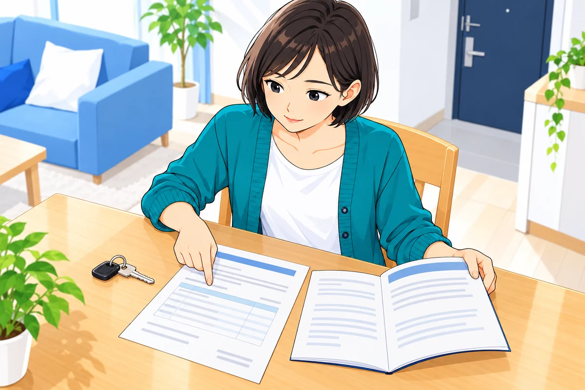 女性が賃貸の契約書と更新費用の請求書を並べて確認する