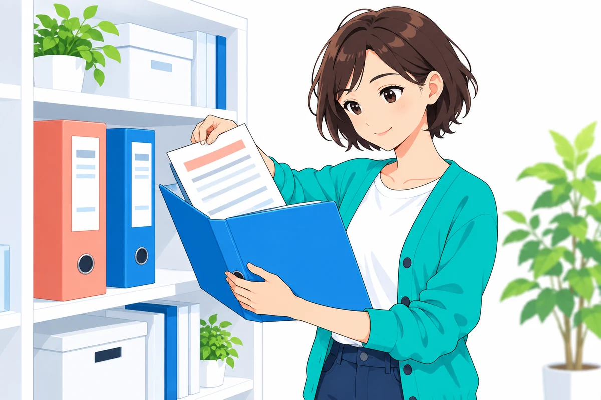 書類をファイルに整理して確認する女性