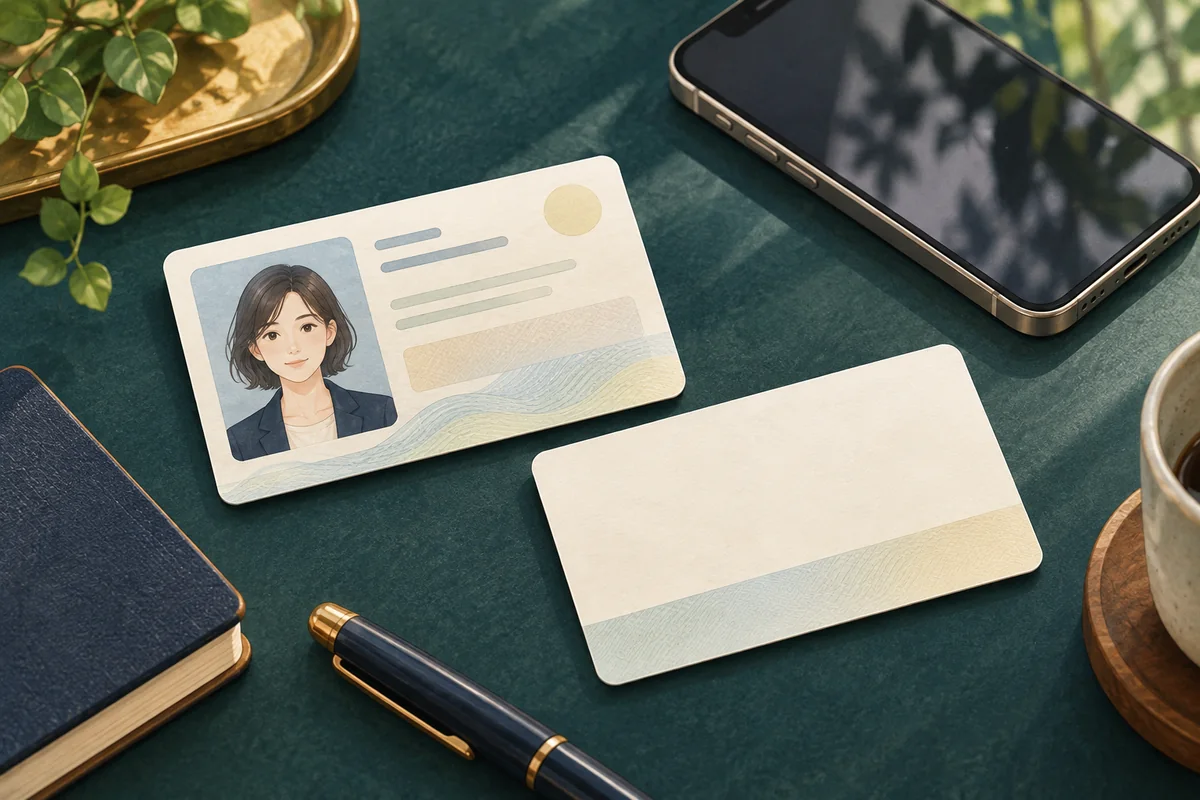 一般的な本人確認カードの表側と空欄の裏側を並べたイラスト