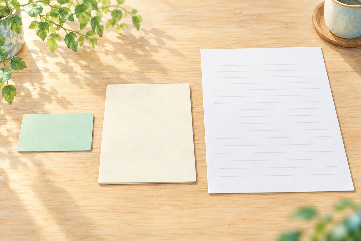 形の異なる3種類の書類を分けて並べたイメージ
