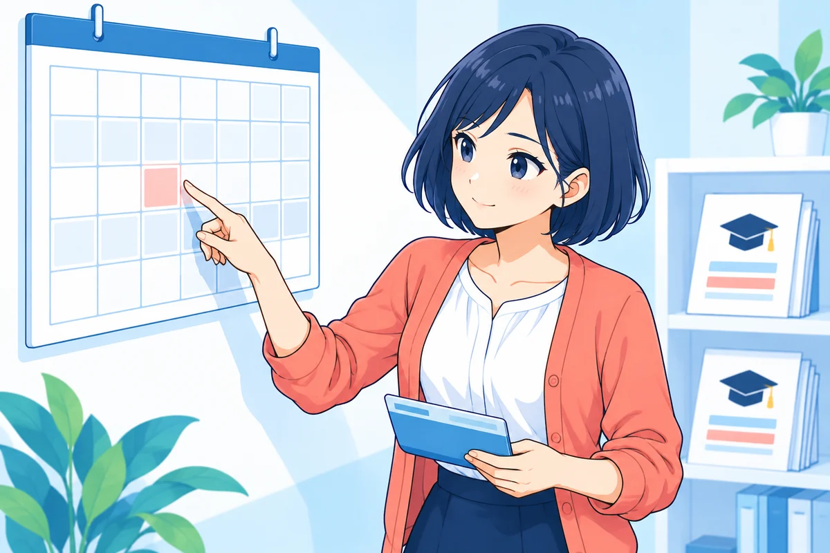 通帳を持ち返還日をカレンダーで確認する女性