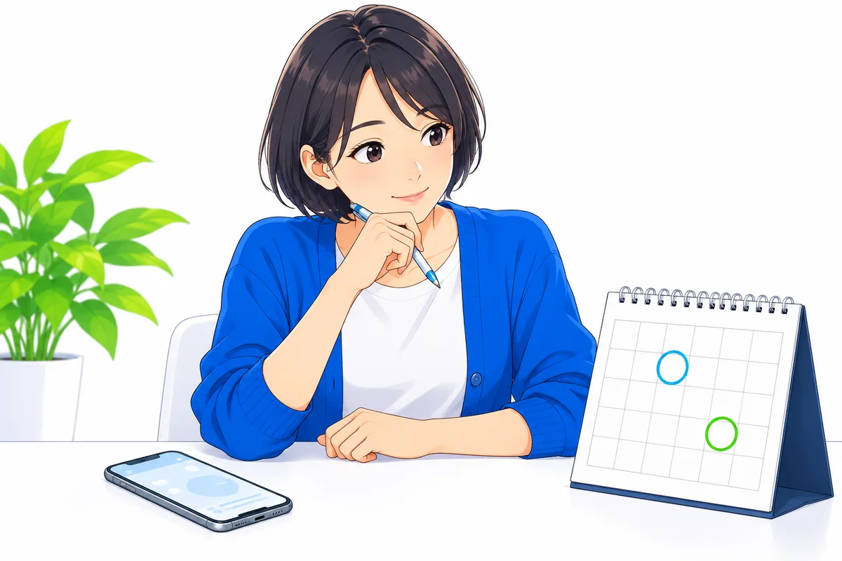 スマートフォンとカレンダーを見ながら返済予定を考える女性