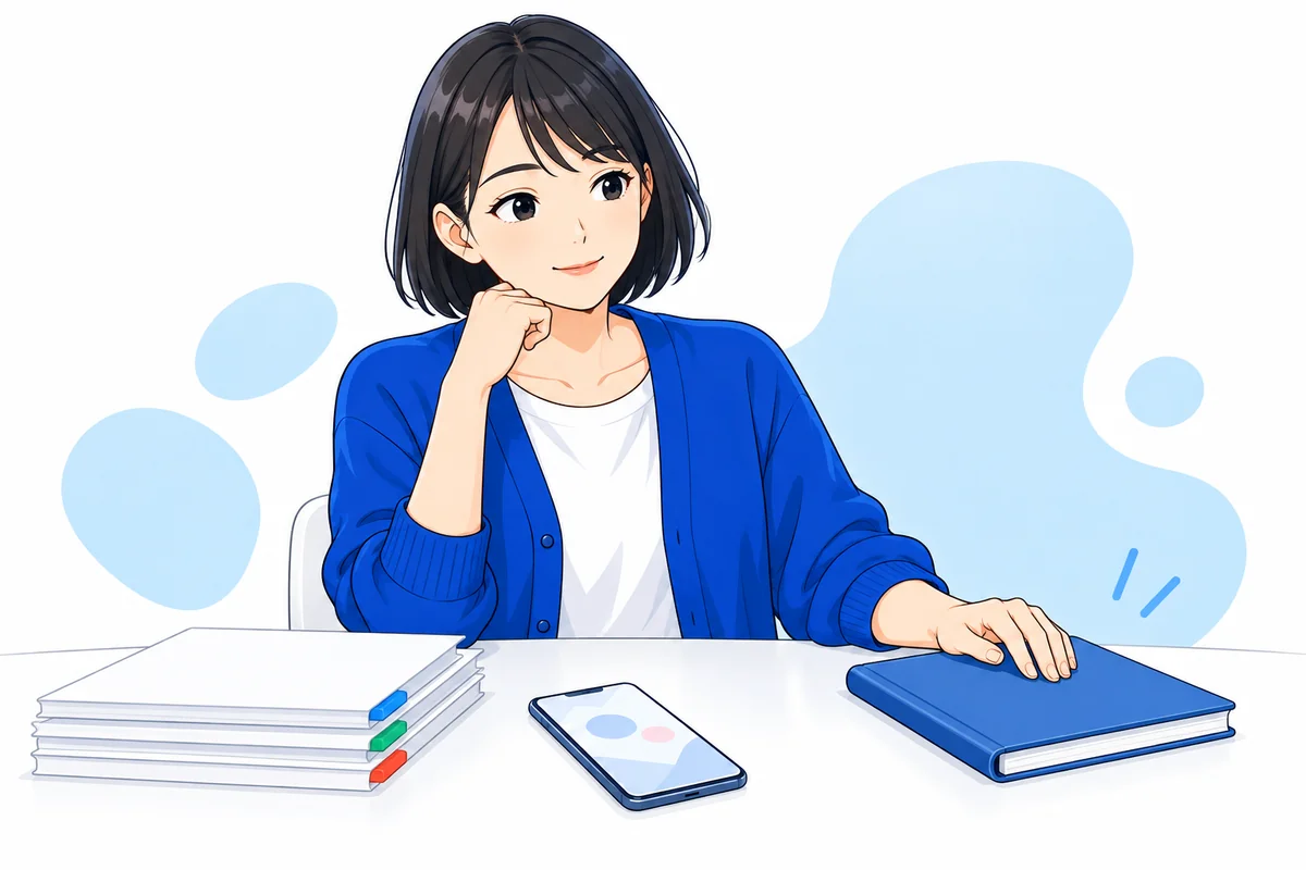 必要な書類と家計の予定をそろえて判断の準備を終えた女性
