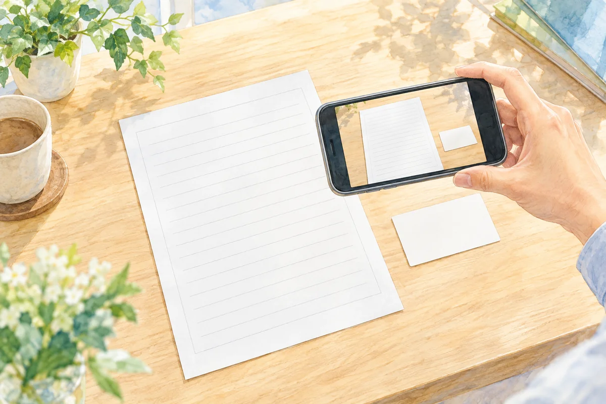 書類の全体をスマートフォンで撮影する準備のイメージ