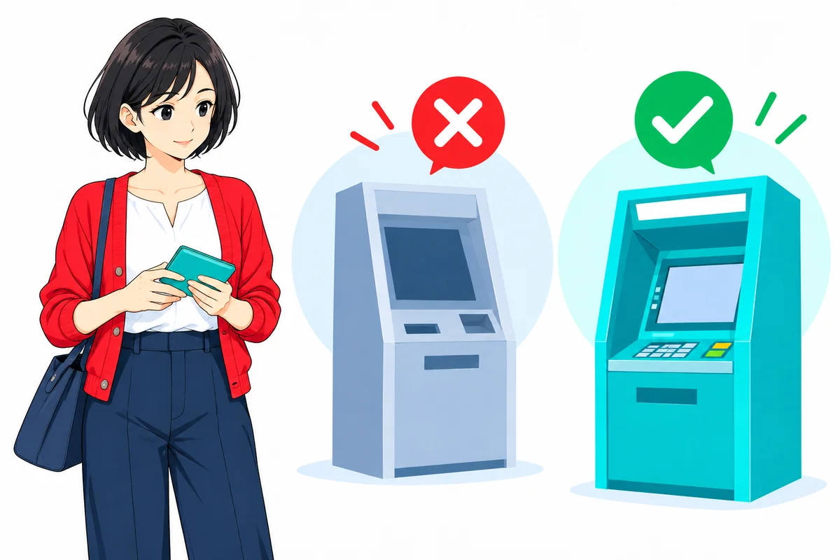 取扱が終了した契約機と利用を続けられるATMを分けて示すイラスト