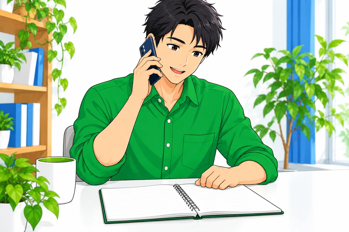 希望する変更について電話で相談する男性