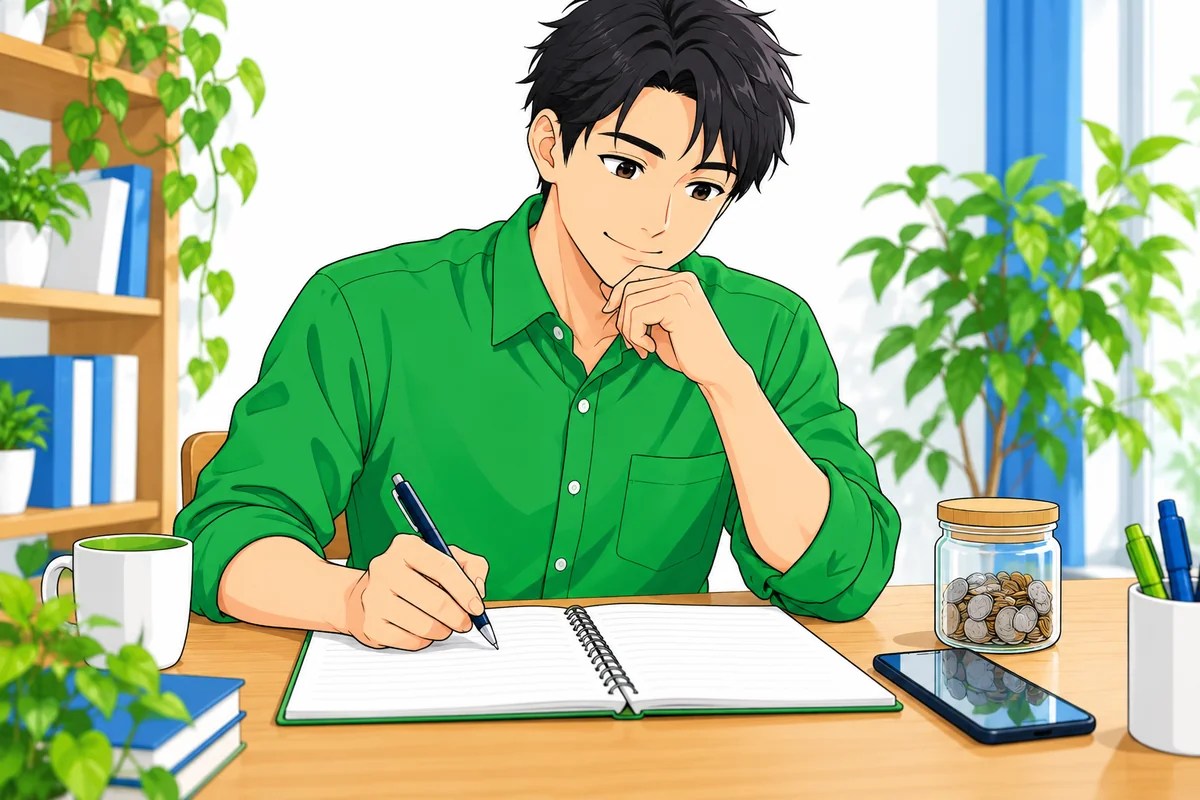 借入の計画をノートで見直す男性
