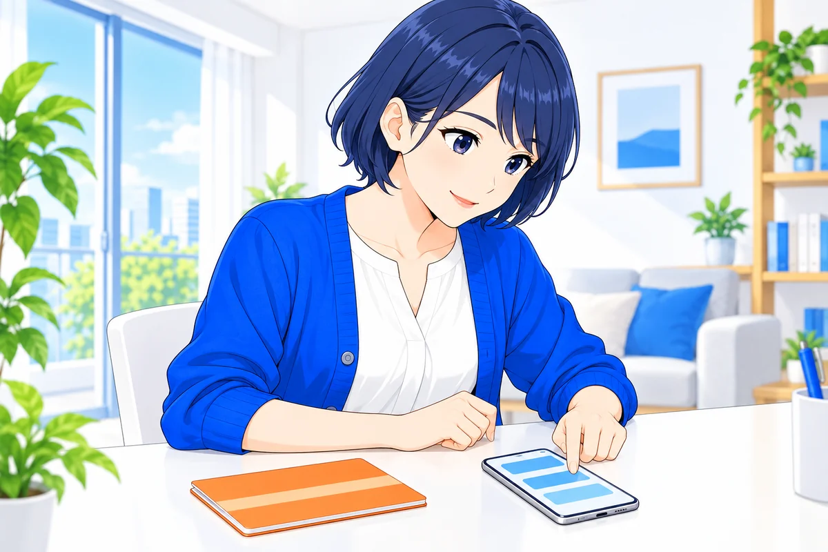スマートフォンで返済方法の設定を確認する女性