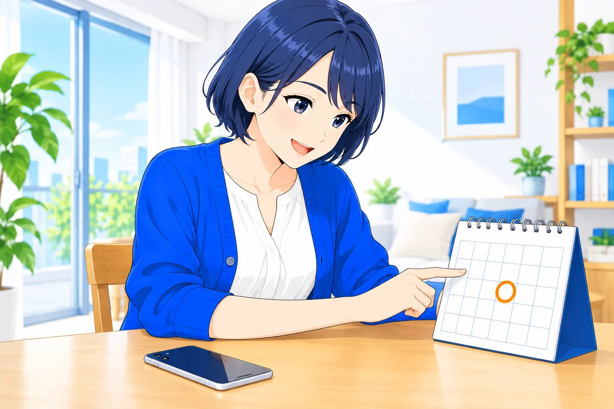 カレンダーとスマートフォンを並べて次の返済日を確認する女性