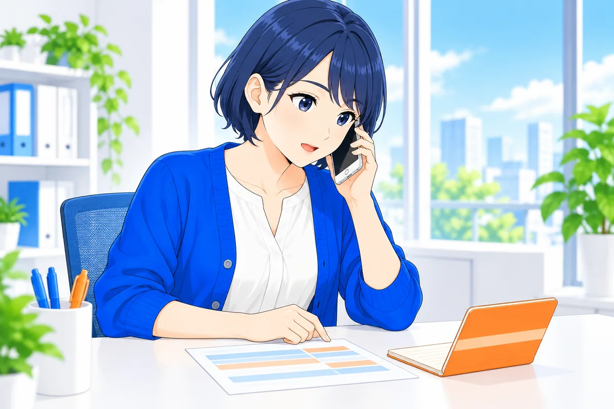 届いた連絡と家計のメモを確認して電話で相談する女性