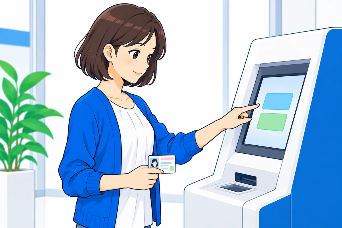 カードを用意してATMの案内を確認する女性