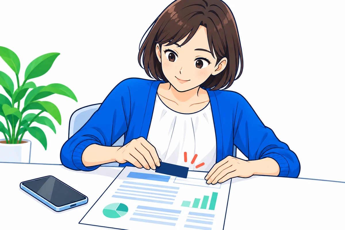 収入を示す書類の一部を覆い必要な項目を残す準備をする女性