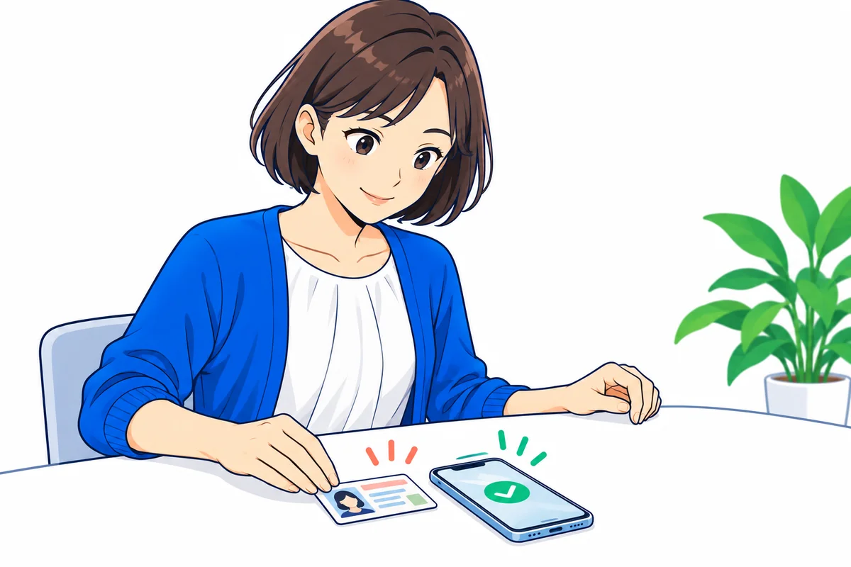 カードをスマートフォンで読み取る準備をする女性
