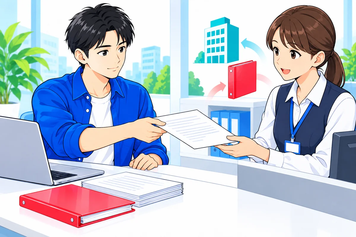 年末調整に使う書類を勤務先へ渡す場面
